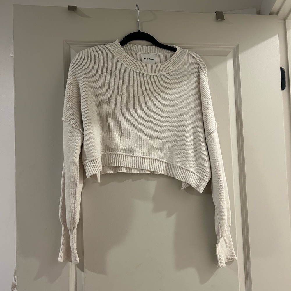 Cropped Crewneck Sweater in Cream